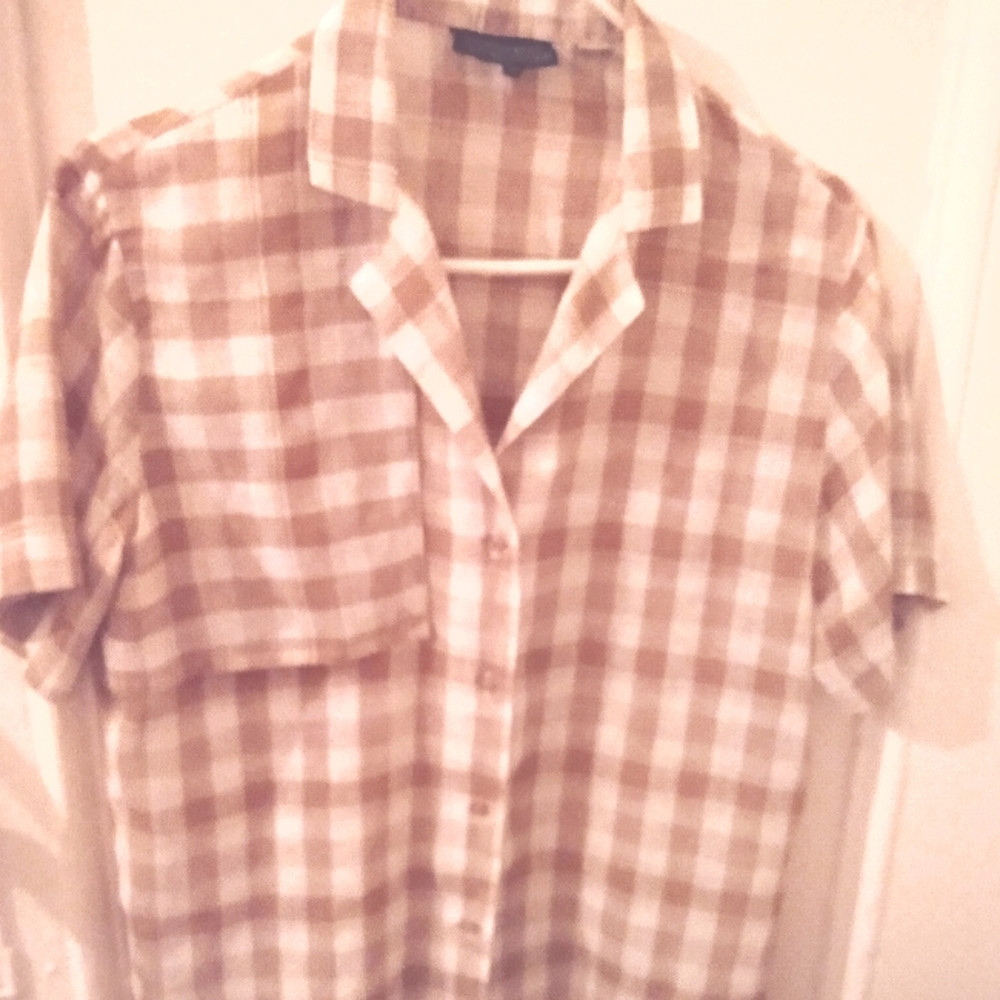 Women's beige & white checkered blouse